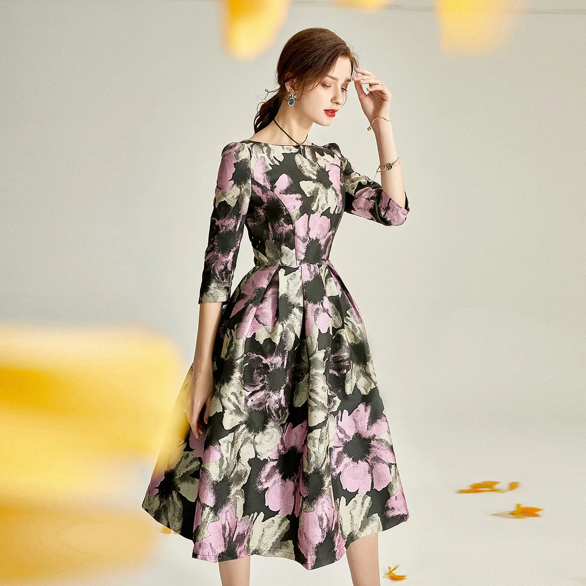 2021 Spring Summer Jacquard Women Luxury Indie Folk Dress Brocade Ball Gown Dress Casual Evening Club Maxi Clothing