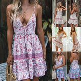 Summer Boho Sexy Chiffion Mini Dress 2019 Fashion Women Deep V-neck Sleeveless Party Beach Dress Sundress
