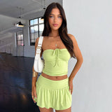 Women's Suits Summer Sleeveless Tube Top And Pleating Skirt Y2K Hot Girl Mid-length Dress Set