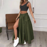 Lovemi -  Ladies Suit Summer New Sleeveless Solid Color Slit Two-piece Set