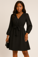 Chic Long Sleeve V-Neck Lace-Up Dress