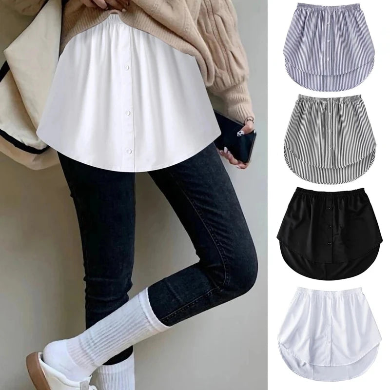 Women Girls Shirt Blouse Extender Adjustable Layering Faux Top Lower Sweep Mini Skirt False Hemline Splitting Underskirt