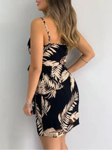 Lovemi -  Tropical Print V-Neck Wrap Casual Dress