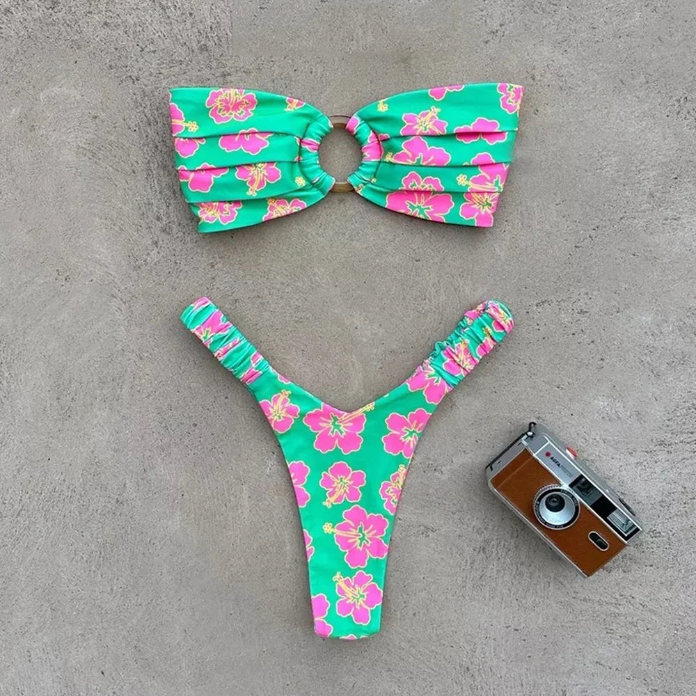 Lovemi -  Micro Bikini Push Up Women Swimsuits 2024 Sexy Female Swimwear Brazilian Bikini Set Thong Biquini Swim Suits Print Beachwear