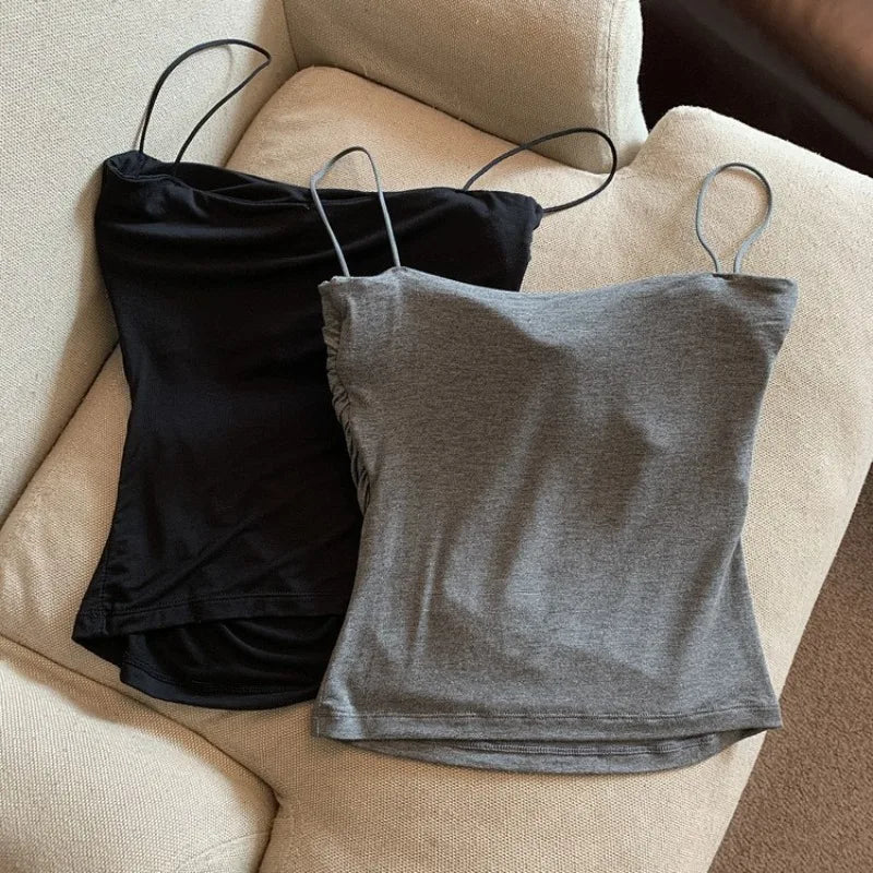 Lovemi -  Tank Tops Women With Built In Bra Spaghetti Strap Tanks For Woman Solid Color Casual Summer Camis Female Korean Style Dropship
