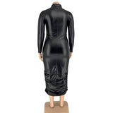 Lovemi -  PU Leather Plus Size 5XL Dresses for Women Zip Up Full Sleeve Stretch Offie Lady Elegant Black Maxi Dress Wholesale Dropshipping
