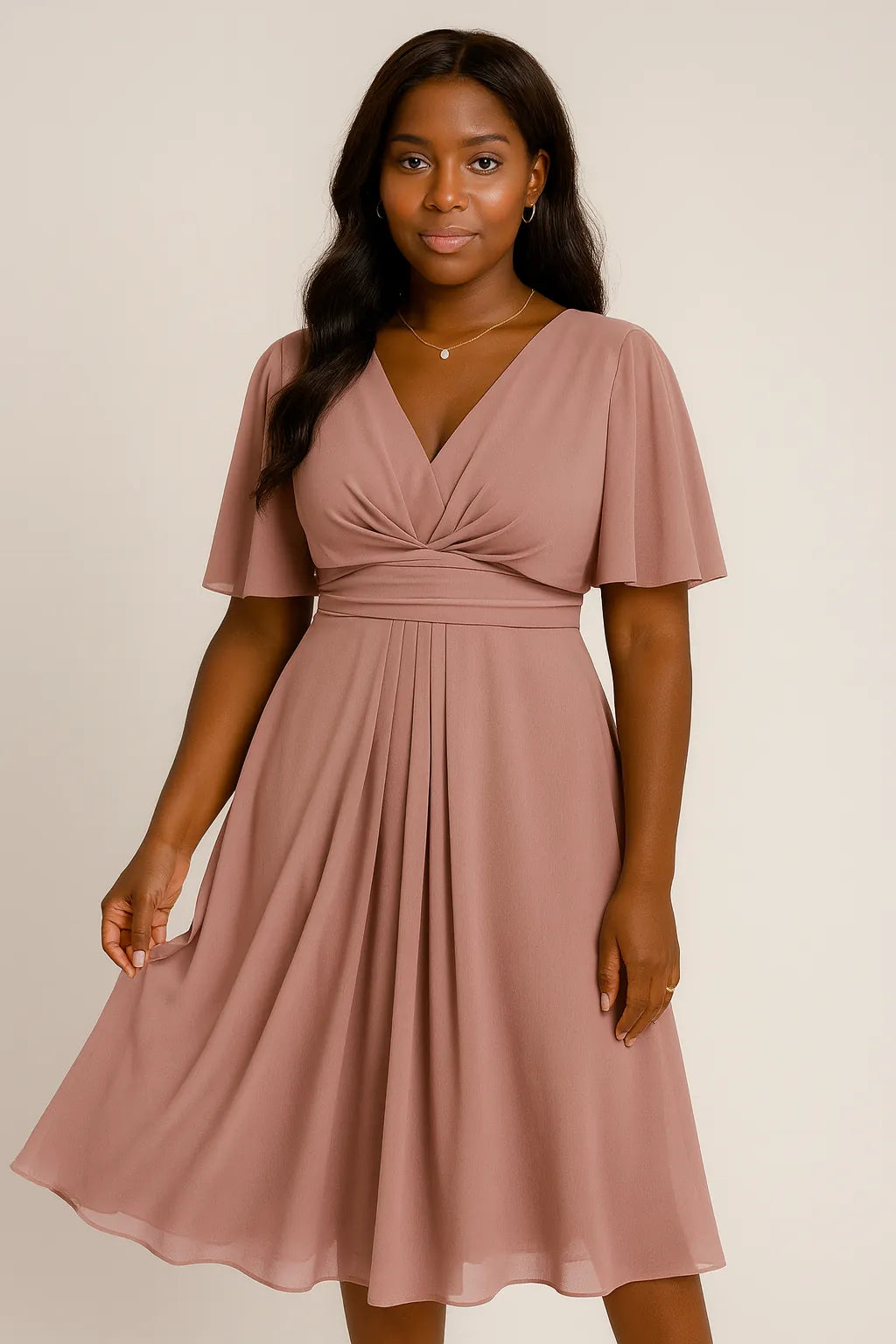 V-Neck Waist Trimming Swing Dress