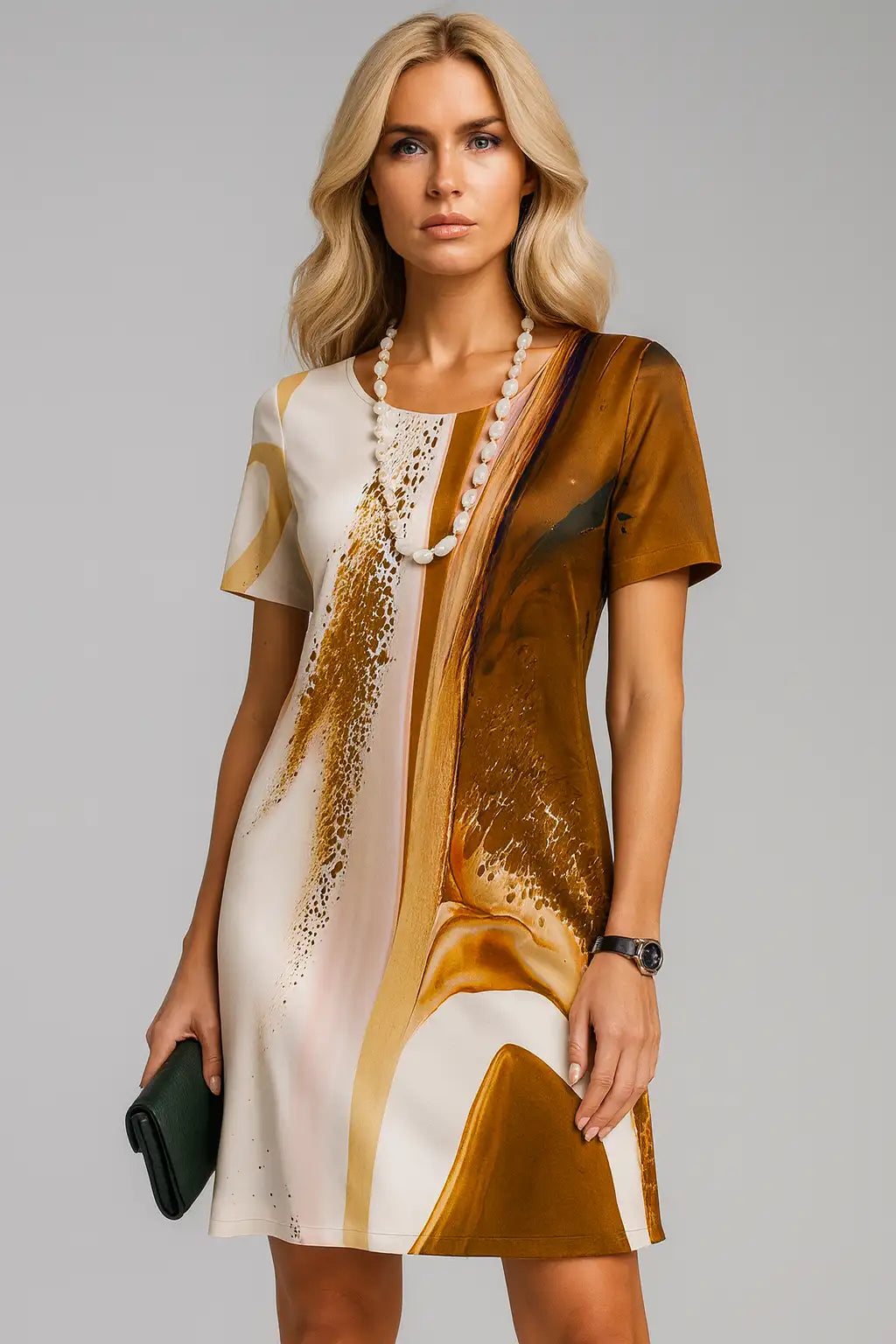 Vintage Print Short Sleeve Dress