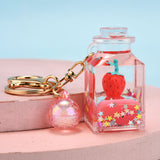 Quicksand Oil Five-pointed Star Strawberry Key Chain Floating Acrylic
