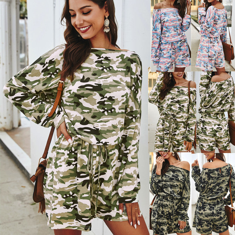 Spring Wear European And American Camouflage Casual One-piece Shorts