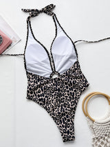 Leopard Halter Neck Ring Detail One-Piece Swimsuit-4