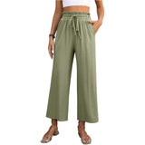 Drawstring High Waist Straight Pants Summer Casual Solid Color Loose Wide Leg Trousers For Womens Clothing