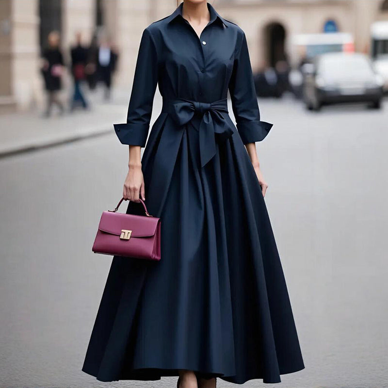 V-Neck Tie Waist Midi Dress