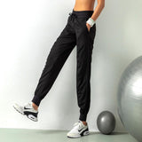 Lovemi -  Fashion Casual Sports Pants For Women Loose Legs Drawstring High Waist Trousers With Pockets Running Sports Gym Fitness Yoga Pants