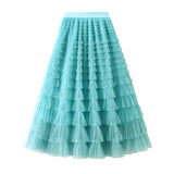 Lovemi -  A-Line Mesh Ruffle Skirt Women's Temperament Sweet Long Skirt Slim Cupcake Dress Womens Clothing