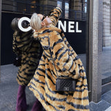 Tiger Pattern Faux Fur Coat