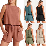 Lovemi -  Women's Set Summer Sleeveless Tops And Drawstring Shorts Fashion Suit 2pcs