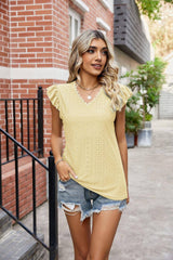 Lovemi -  European And American V-neck T-shirt Hole Hollow-out Short-sleeved Casual Top