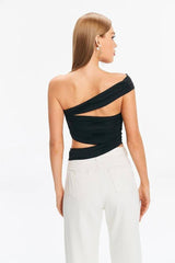 Lovemi -  New Sexy Slim Vest Pleated Oblique Shoulder Strap