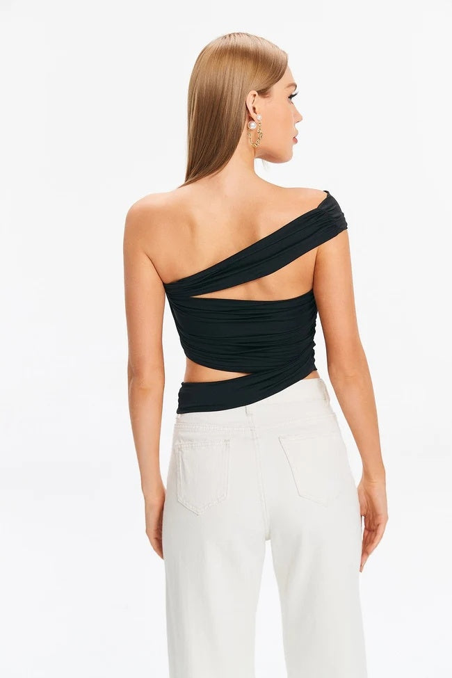 New Sexy Slim Vest Pleated Oblique Shoulder Strap
