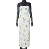 Lovemi -  Fold Floral Dress High Waist Long Skirt Printed Tube Top