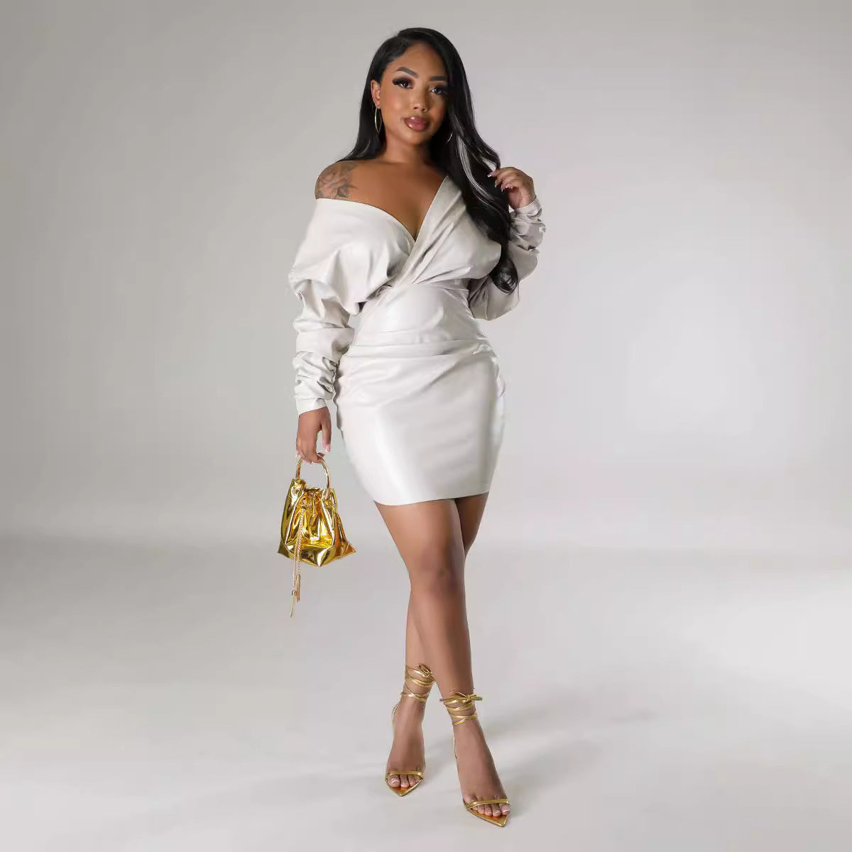 Chic High-Stretch Leather Mini Dress