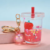 Quicksand Oil Five-pointed Star Strawberry Key Chain Floating Acrylic