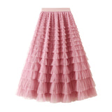 Lovemi -  A-Line Mesh Ruffle Skirt Women's Temperament Sweet Long Skirt Slim Cupcake Dress Womens Clothing