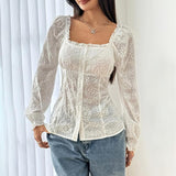 Square Neck Eyelet Lace Blouse
