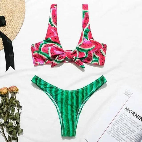 Bikini Swimwear Women Push Up Swimsuit-Greenred-6