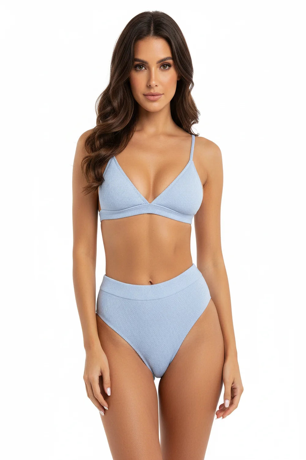 Spaghetti Strap Ribbed Bikini Set
