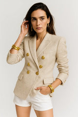 Gold-Button Beige Blazer Women