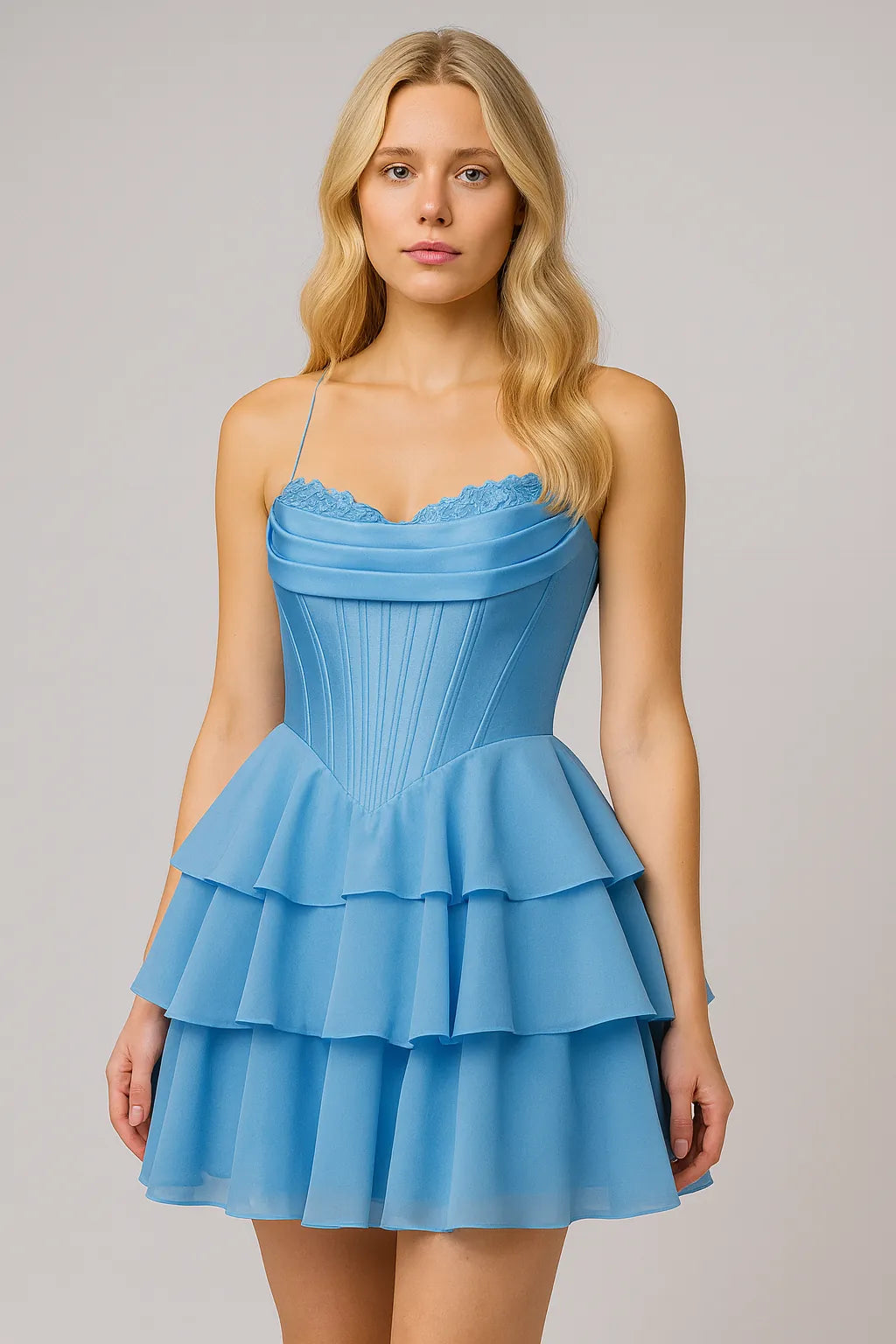 Blue Tiered Sweetheart Dress