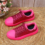 Lovemi -  Glitter Sequin Design Flats Shoes Women Trendy Casual Thick-soled Lace-up Sneakers Fashion Skateboard Shoes