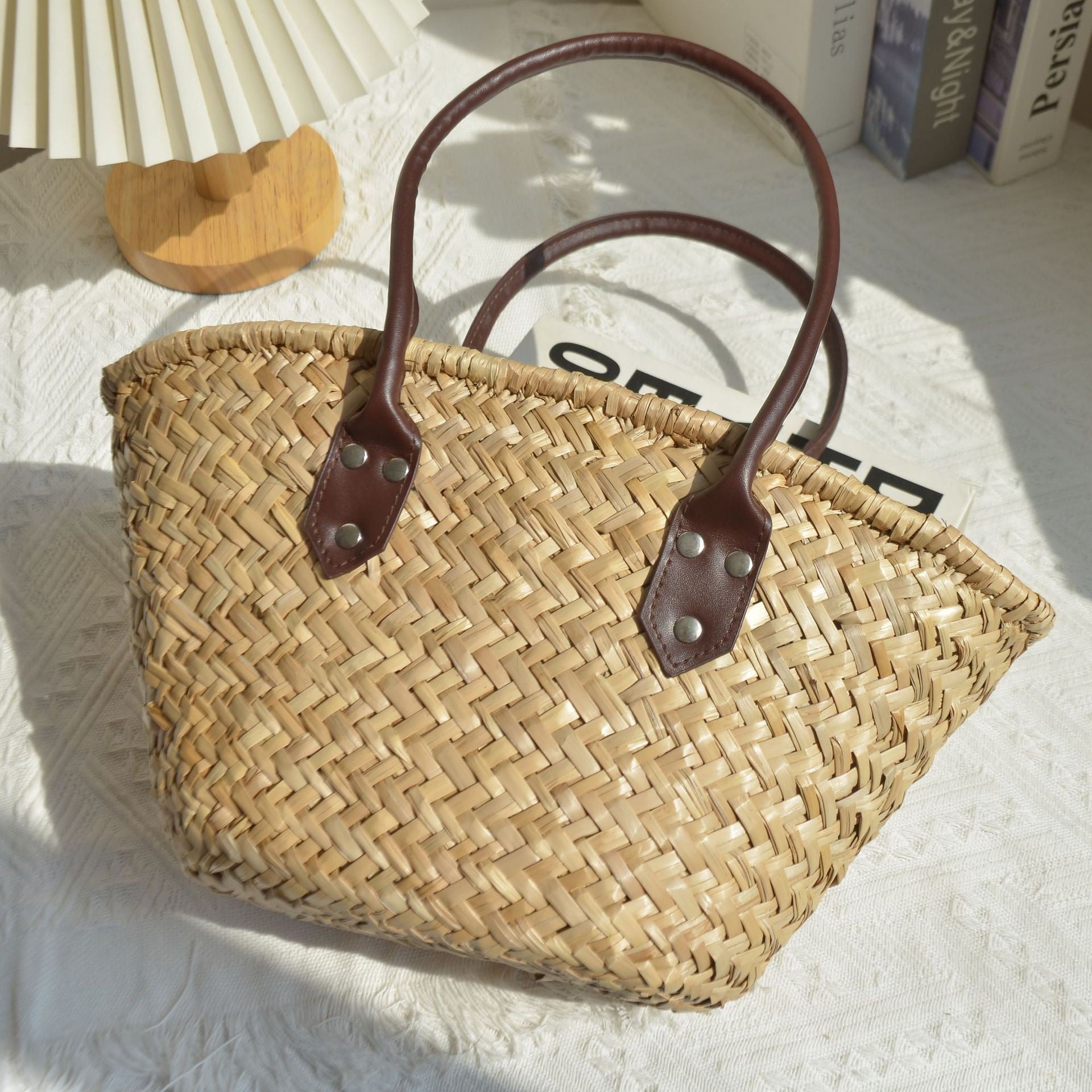 Hand-Woven Water Grass Handbag | Vintage Shopping Basket Bag