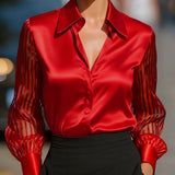 Satin Sheer Lapel Blouse