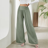 Lovemi -  Fashion Straight Wide Leg Pants Elastic High Waist Casual Trousers For Women