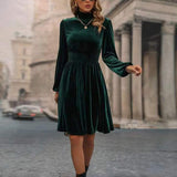 Velvet Mock Neck Midi Dress