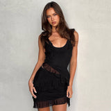 Lovemi -  2Pcs Ruffled Dress Suit Fashion Sexy Irregular Design Skirt And U-neck Top For Womens Clothing