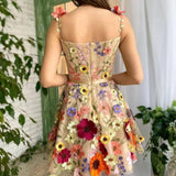 Lovemi -  Three-dimensional Flower Embroidery Dress Summer Fashion Sweet A-line Suspender Dresses For Womens Clothing