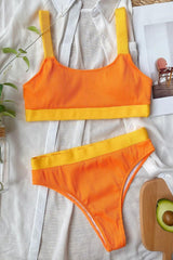 Color Block Scoop Neck Bikini Set-Tangerine-4