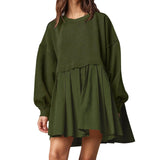 Cheky Army Green / S Womens Sweatshirt Dress Loose Long Sleeve Crewneck Pullover Tops Relaxed Fit Sweatshirts Short Dress