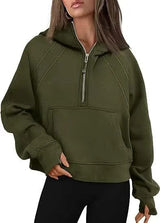 Cheky Army Green / S Zipper Hoodies Sweatshirts With Pocket Loose Sport Tops Long Sleeve Pullover Sweaters Winter Fall Outfits Women Clothing