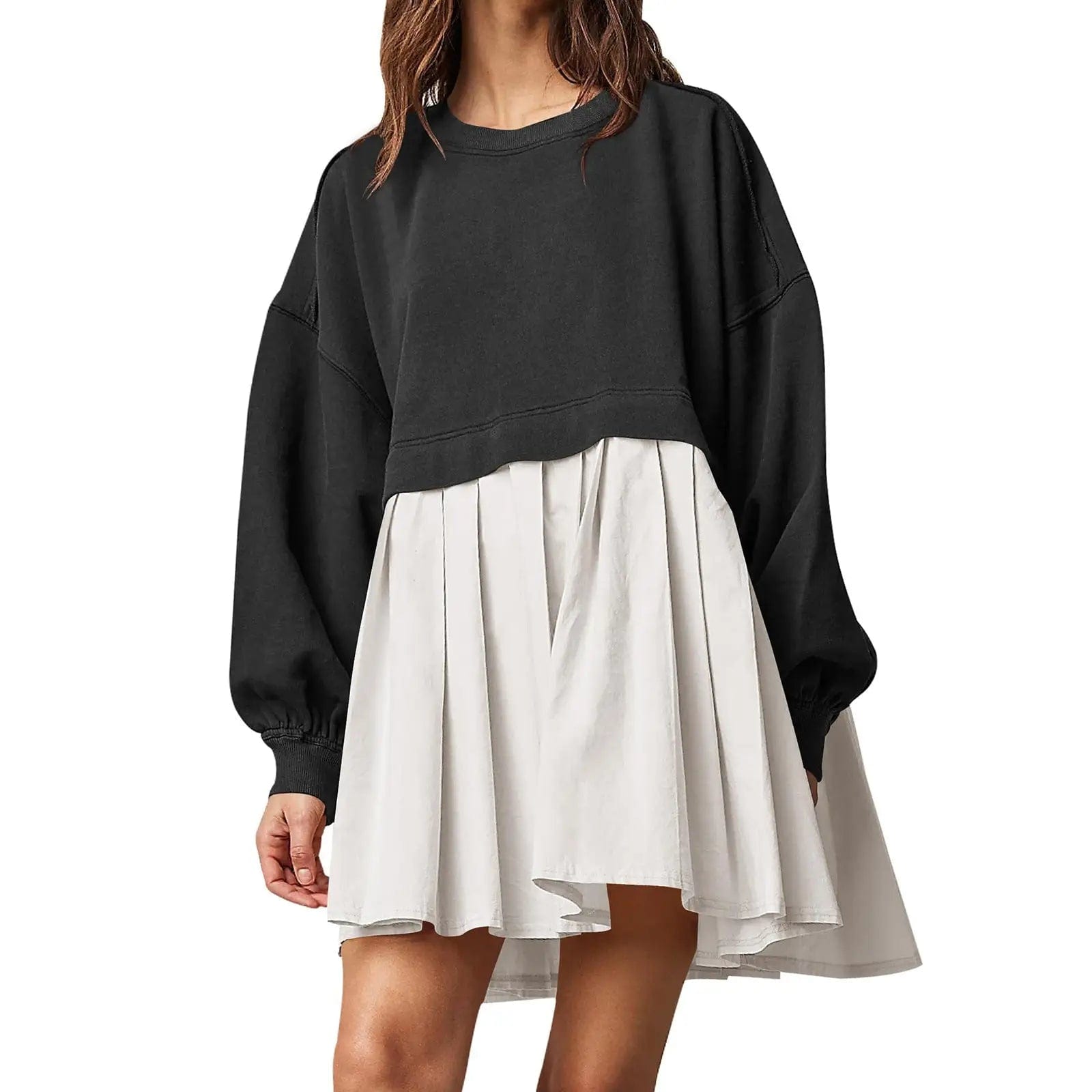 Cheky Black White / S Womens Sweatshirt Dress Loose Long Sleeve Crewneck Pullover Tops Relaxed Fit Sweatshirts Short Dress