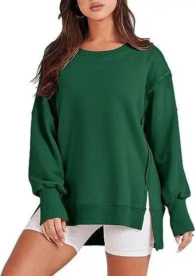 Cheky Dark Green / S Solid Oversized Sweatshirt Crew Neck Long Sleeve Pullover Hoodies Tops Fashion Fall Women Clothes