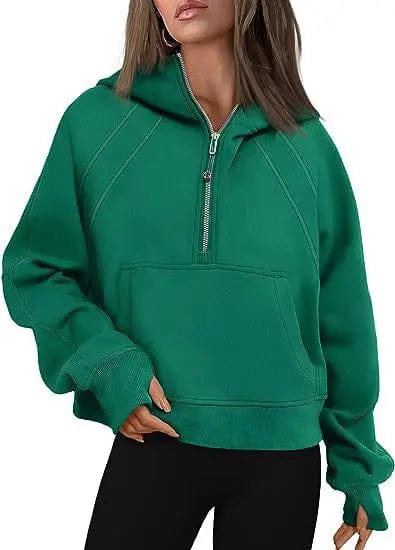 Cheky Dark Green / S Zipper Hoodies Sweatshirts With Pocket Loose Sport Tops Long Sleeve Pullover Sweaters Winter Fall Outfits Women Clothing