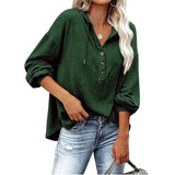 Cheky Green / S V-neck Long Sleeved Hooded Sweater Women's Sports Pullover Sweatshirt