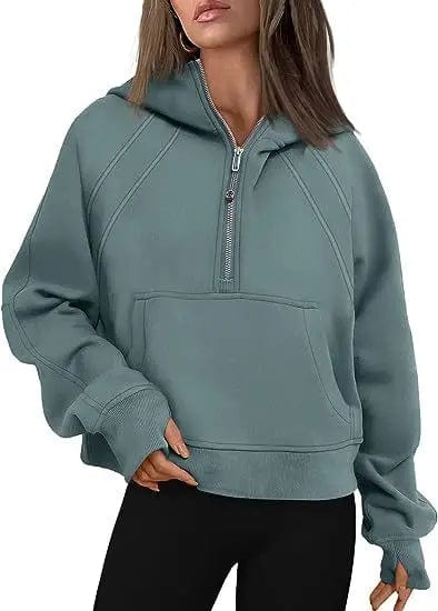 Cheky Green / S Zipper Hoodies Sweatshirts With Pocket Loose Sport Tops Long Sleeve Pullover Sweaters Winter Fall Outfits Women Clothing