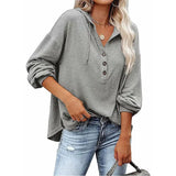 Cheky Grey / S V-neck Long Sleeved Hooded Sweater Women's Sports Pullover Sweatshirt