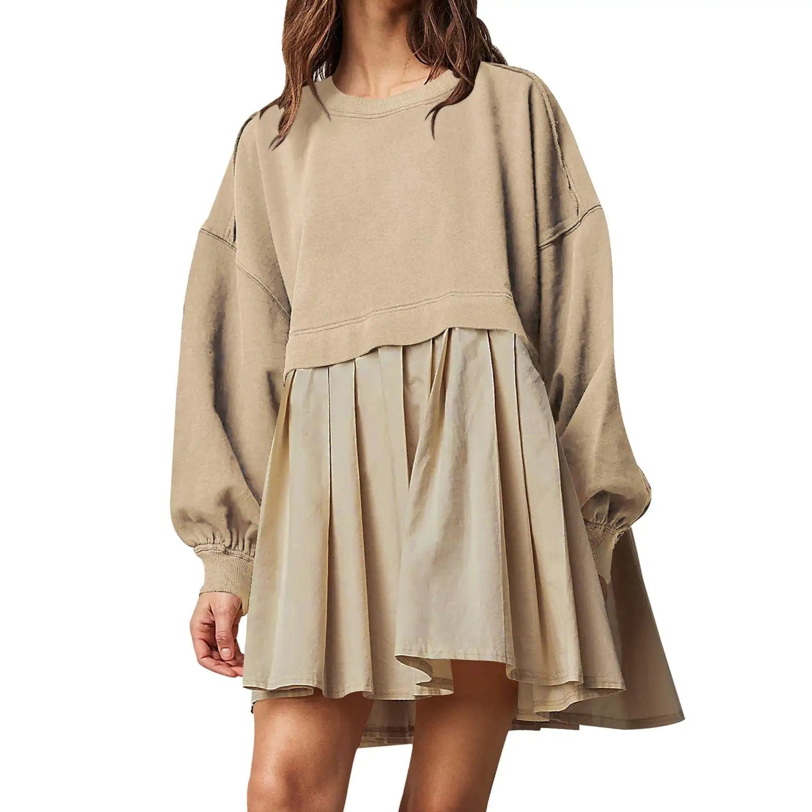 Cheky Khaki / S Womens Sweatshirt Dress Loose Long Sleeve Crewneck Pullover Tops Relaxed Fit Sweatshirts Short Dress